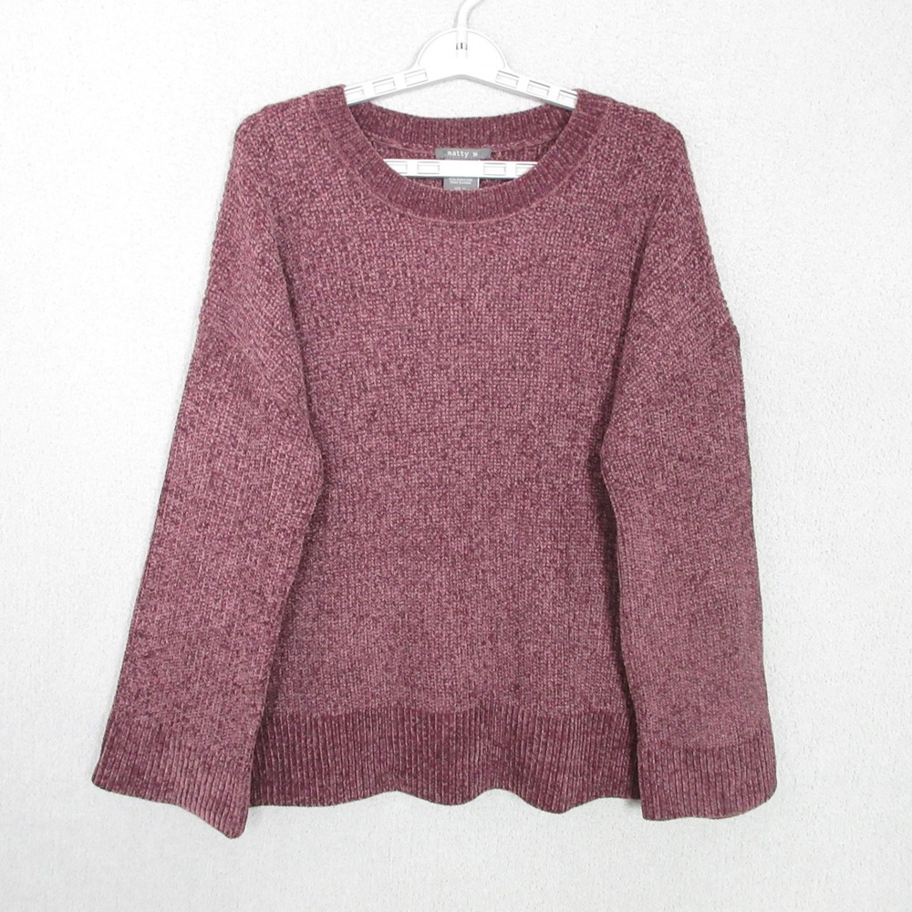 Matty M Chenille Sweater Womens XL Burgundy Crew Neck Long Sleeve Relaxed Fit